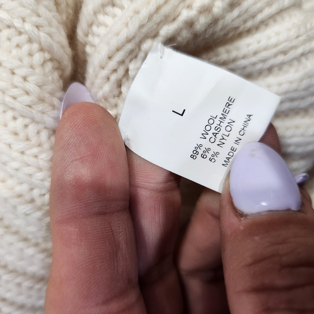 TSE Wool Cashmere Blend Button Dowm Ivory White Balloon Sleeve Knit Sweater - Picture 8 of 12